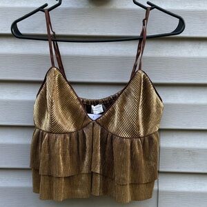Dress Forum Gold Sparkly Ribbed Layered Crop Tank Size Large